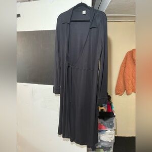 Garnet Hill Women 16 Dress Wrap 100% Silk Black Cocktail MIDI Long Sleeve